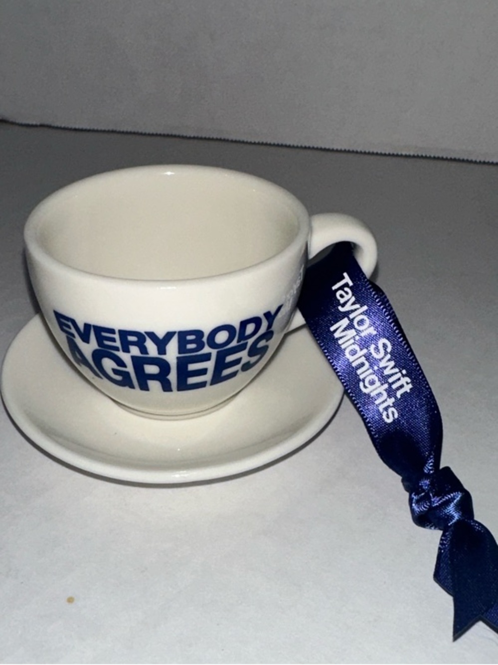 Taylor Swift Midnights “Everybody agrees”  Blue/White  Teacup Ornament w/ Box